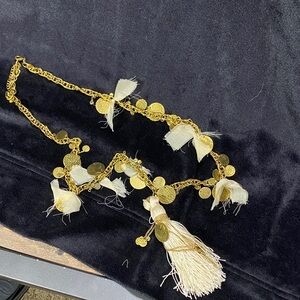Gold Tone and Cream Coin and Tassel Necklace